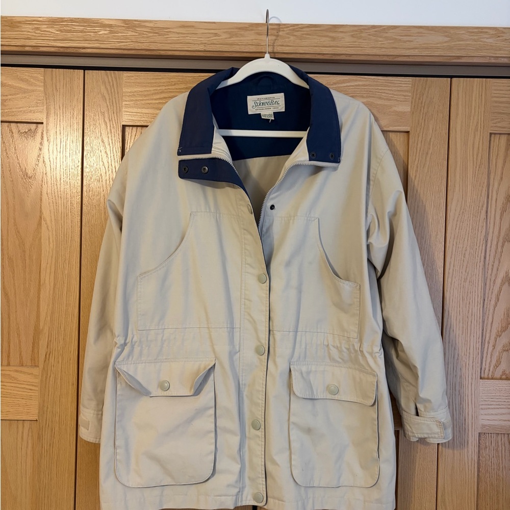 Vintage St. John’s Bay Cream Barn Jacket with Navy Trim